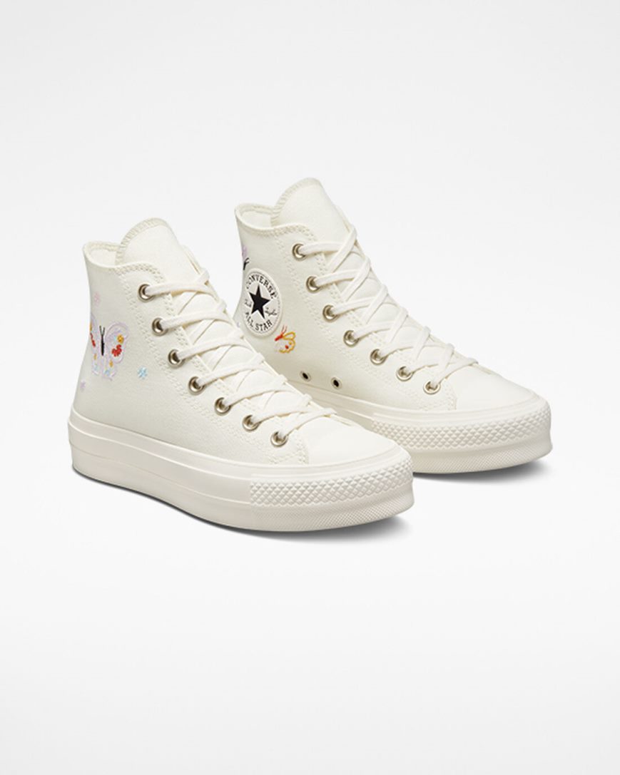 Dámské Boty Na Platformy Converse Chuck Taylor All Star Lift Butterfly Wings Vysoké Béžový Růžové | CZ UXQF36